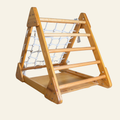 Wooden mini Pikler with a climbing and mesh platform. 