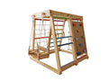 Wooden Indoor Jungle Gym - 4 Feet with ramp, rope ladder, ladder, swing, rock climbing wall, mesh and ramp.