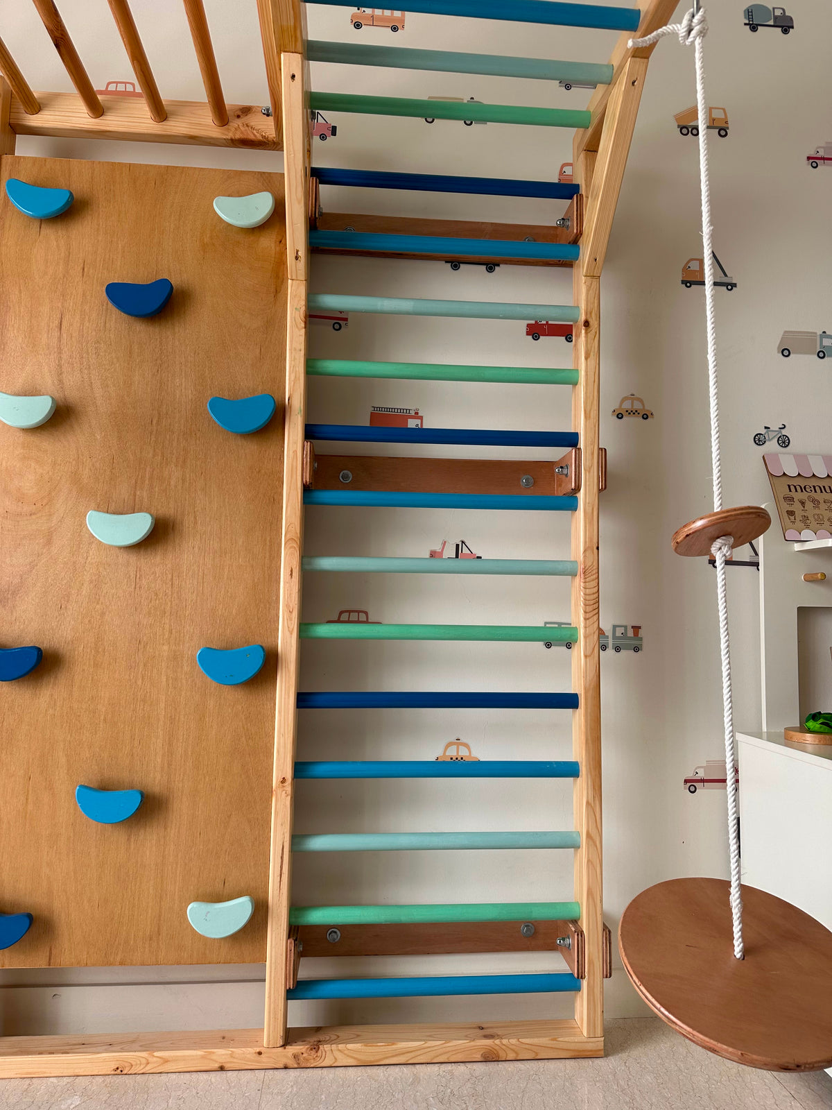 Swedish Ladder - XXL with mesh, disc swing, rock climbing wall, ladder, rope ladder and gymnastic swing