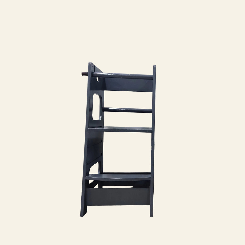 Wooden Grey Learning Tower with adjustable heights.
