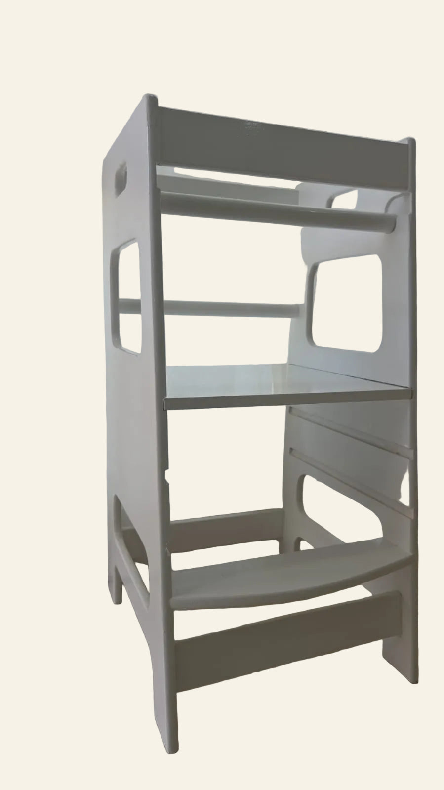 Wooden White Learning Tower with adjustable heights.