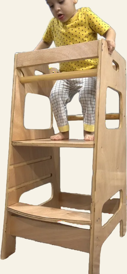 Wooden Learning Tower with adjustable heights.