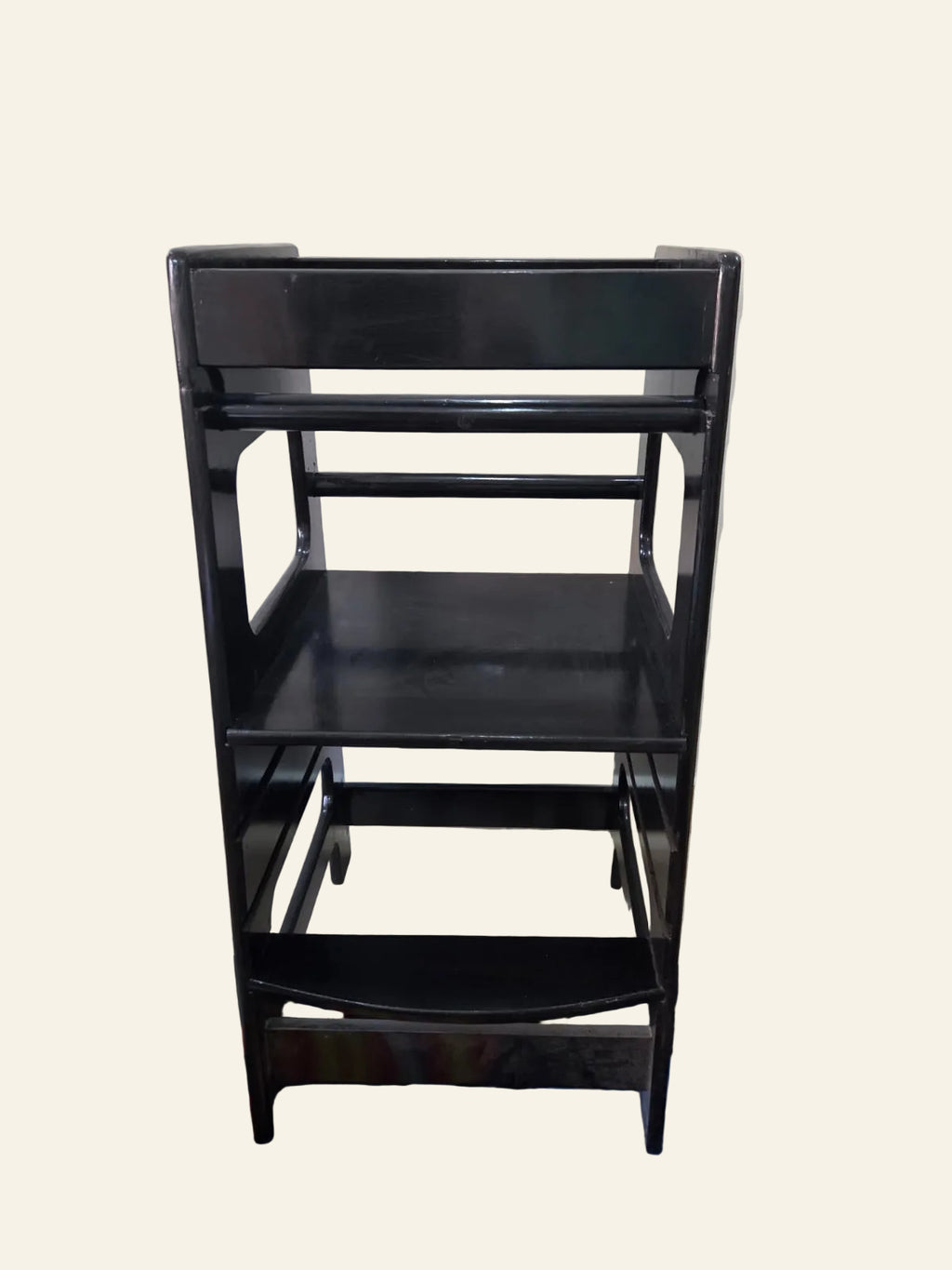 Wooden Black Learning Tower with adjustable heights.